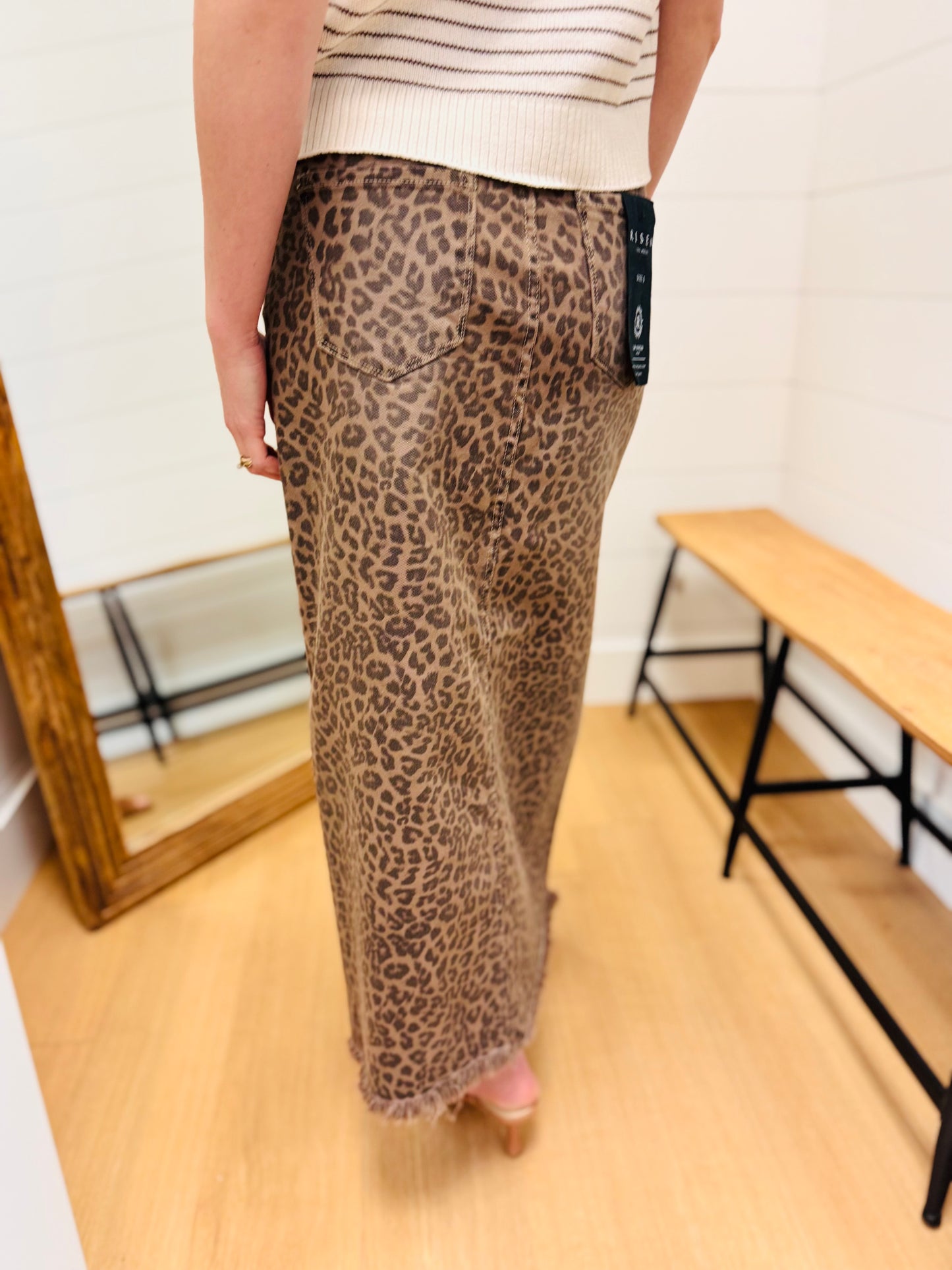 Animal Print Maxi Skirt with Front Slit- Risen Brand