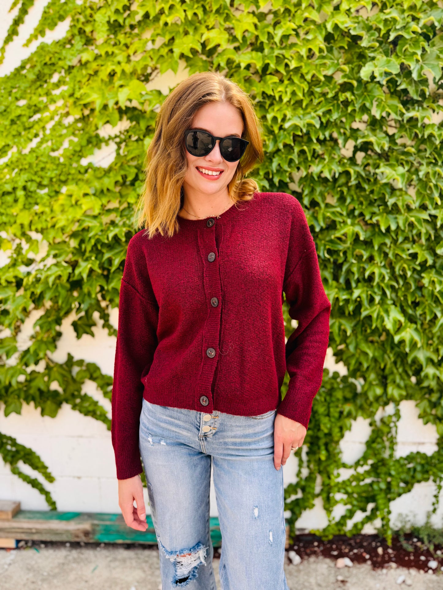 Button Down Long Sleeve Knit Cardigan