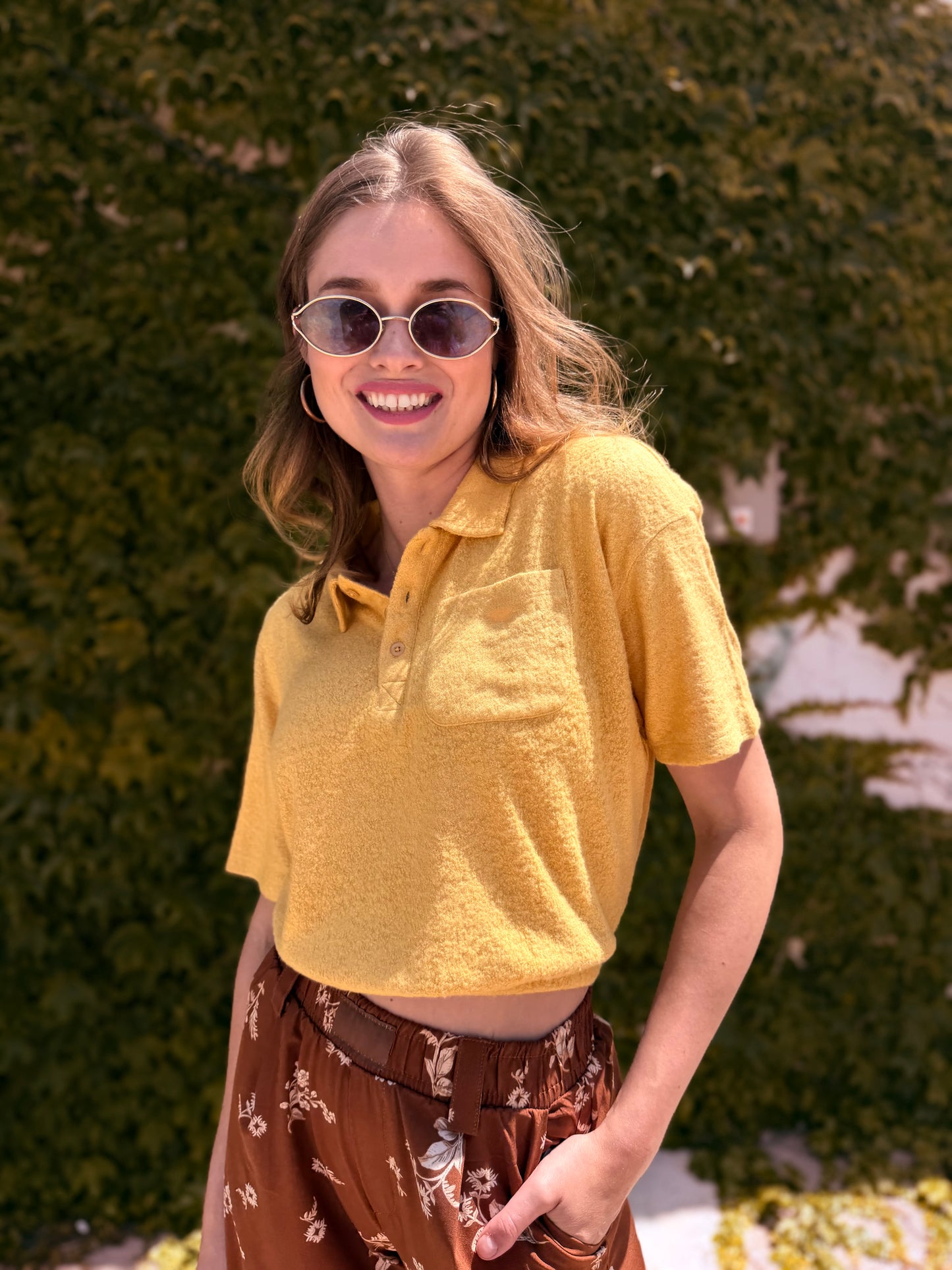 Collared Short Sleeve Crop Top