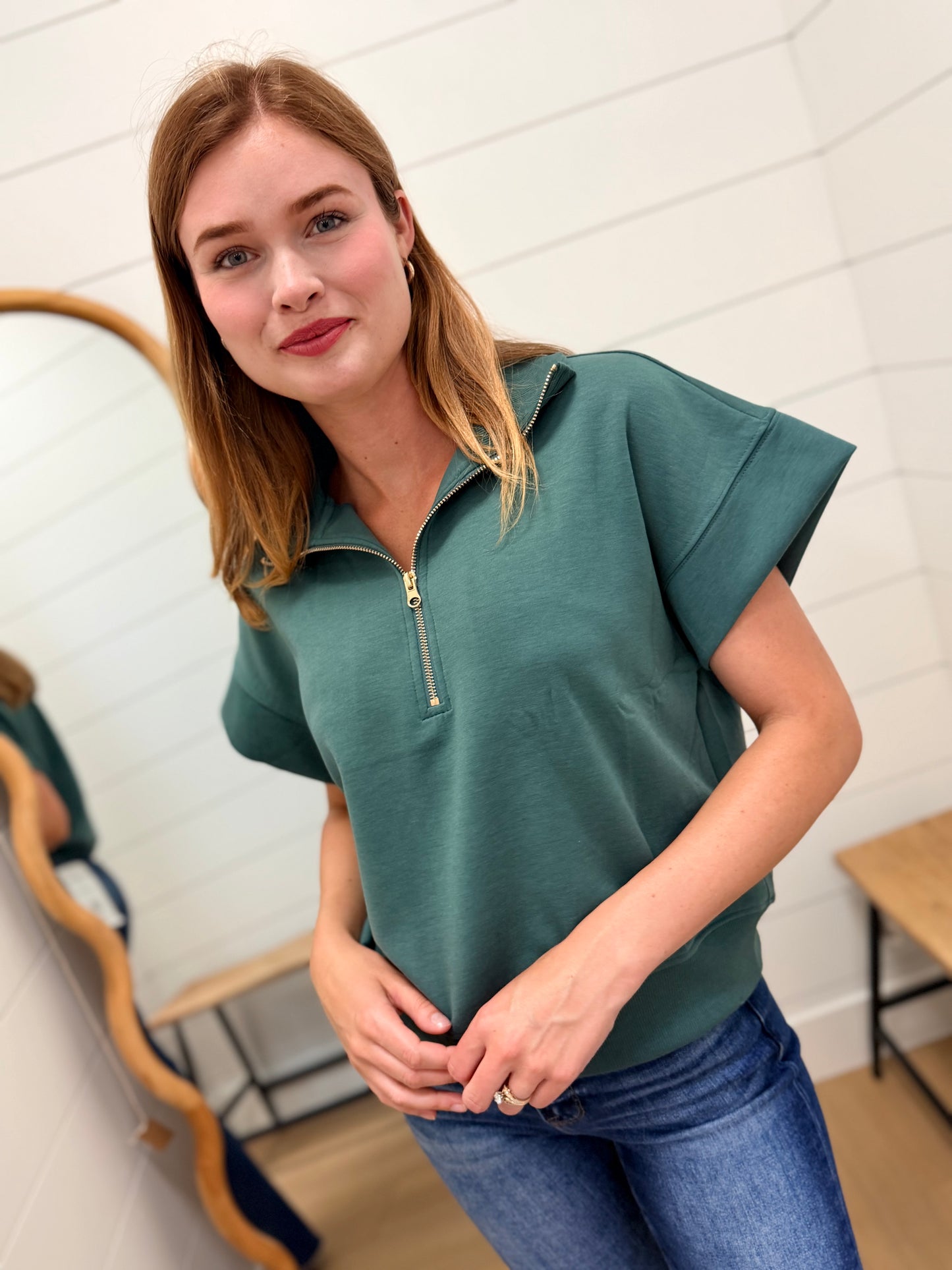 Scuba High Neck Half Zip Short Sleeve Pullover