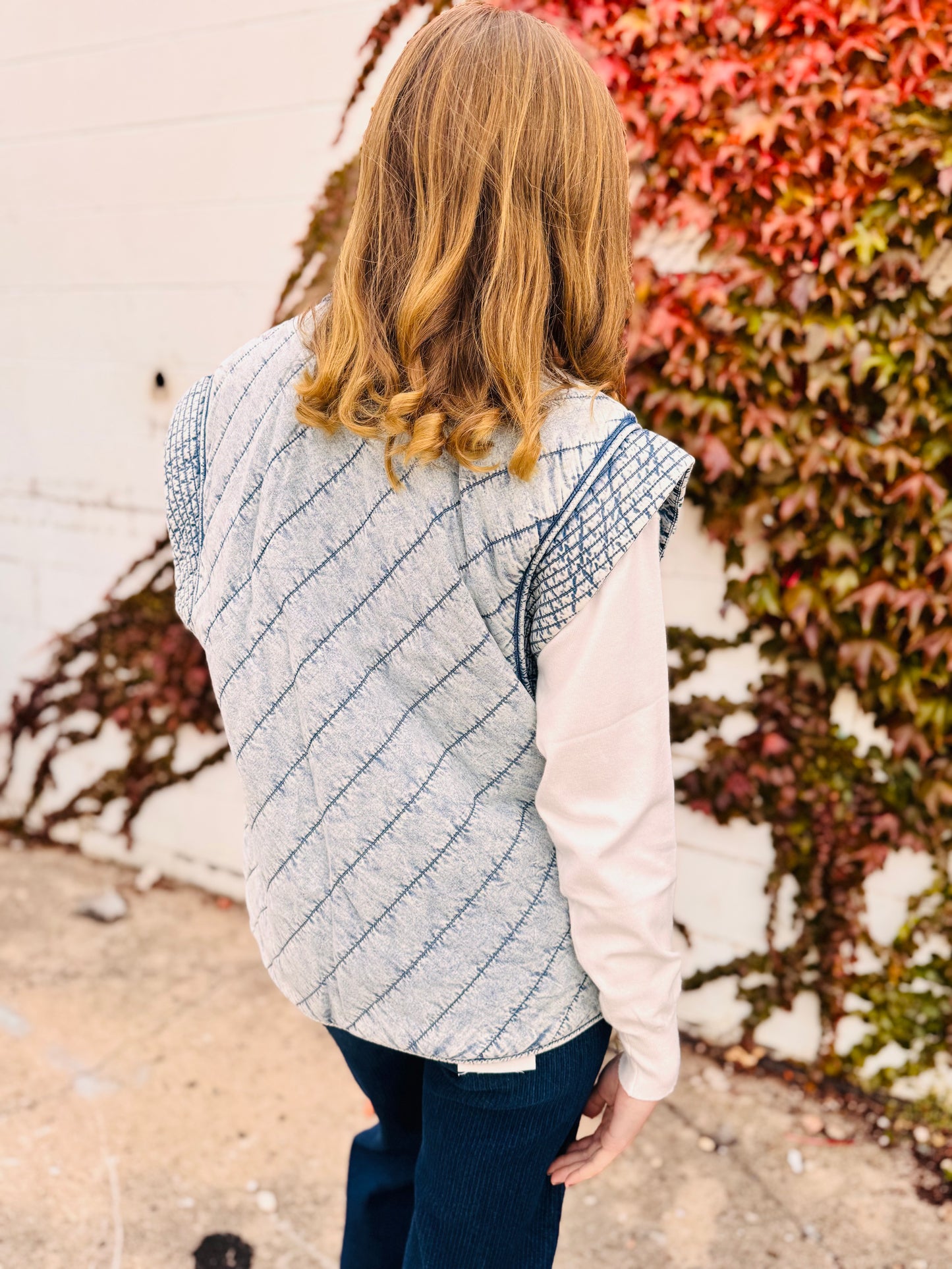 Quilted Washed Denim Vest