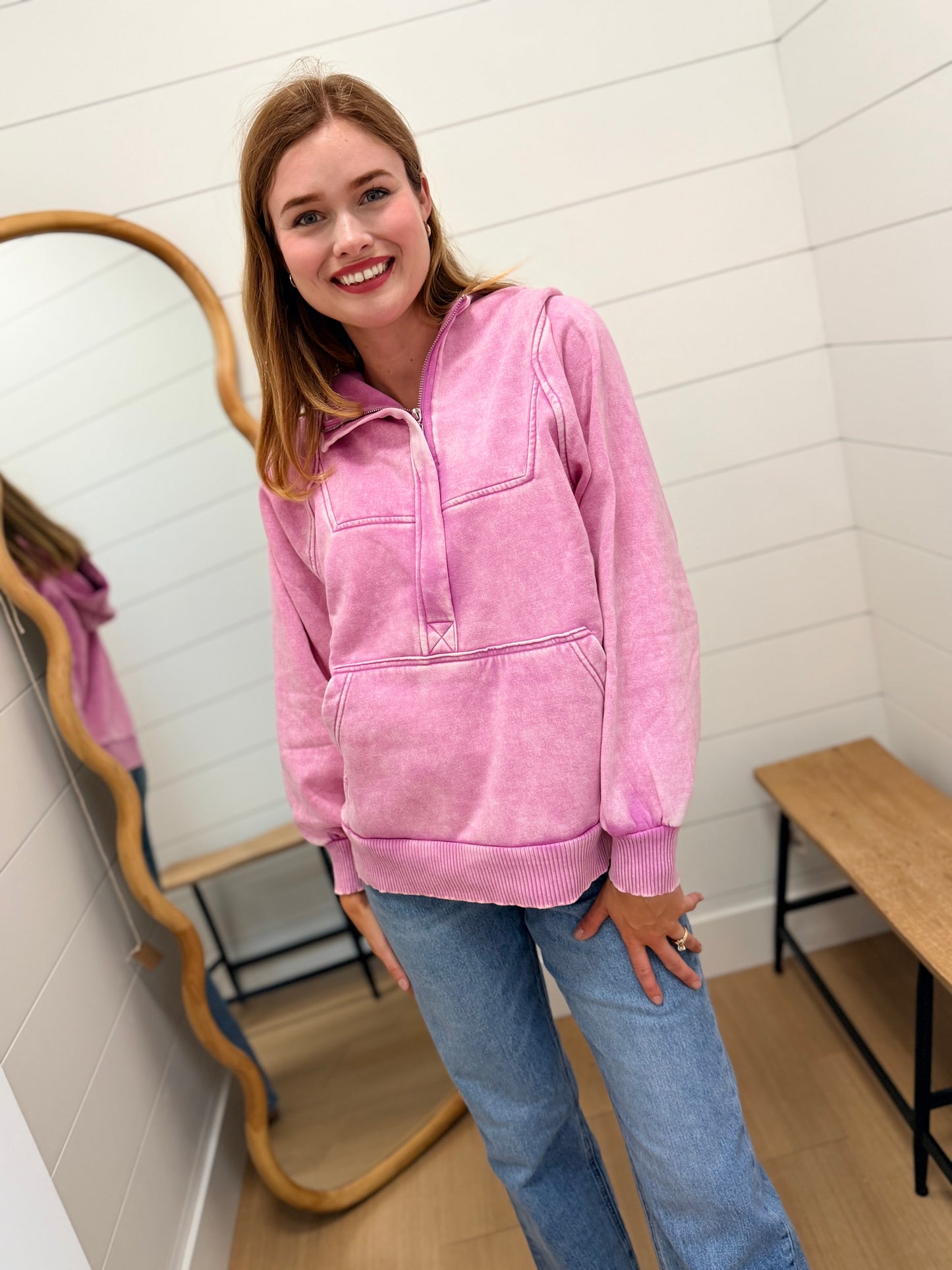 Vintage Wash Oversized 1/4 Zip Hoodie