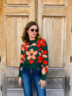 Fuzzy Floral Print Sweater - Dreamers