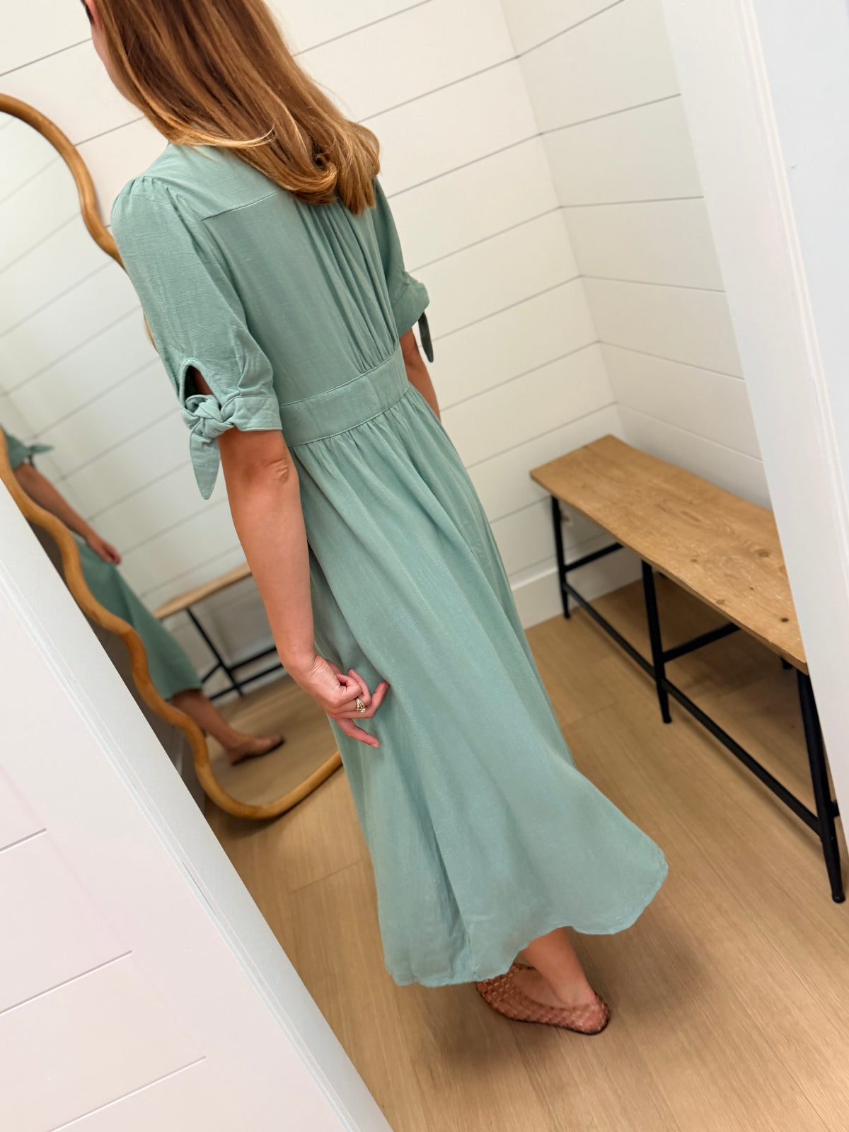 Tie Sleeve Midi Dress