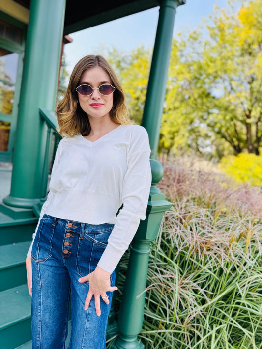 Long Sleeved V-neck Basic Sweater - Dreamers