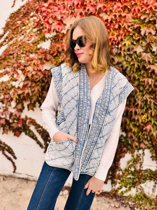 Quilted Washed Denim Vest