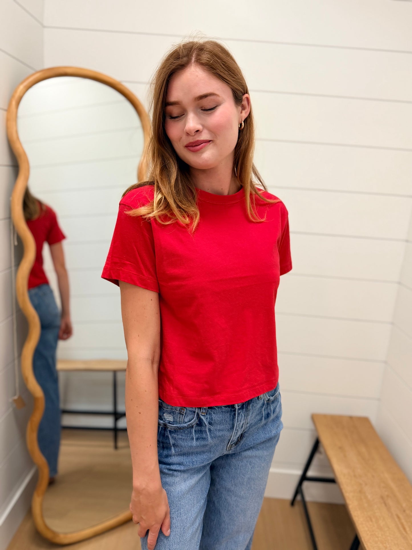Cotton Crew Neck Short Sleeve Cropped T-shirt