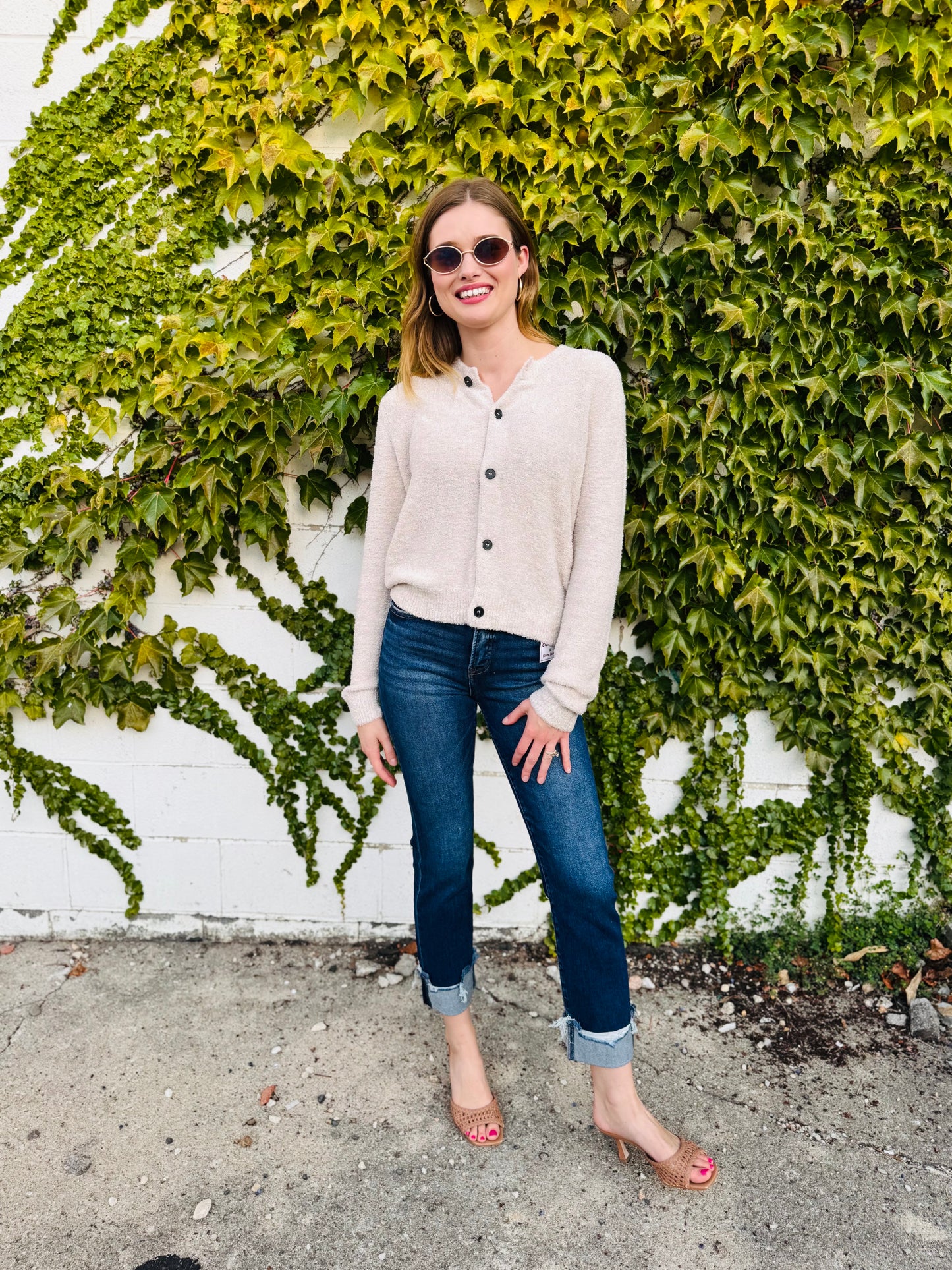 5 Button Sweater Cardigan - Beige