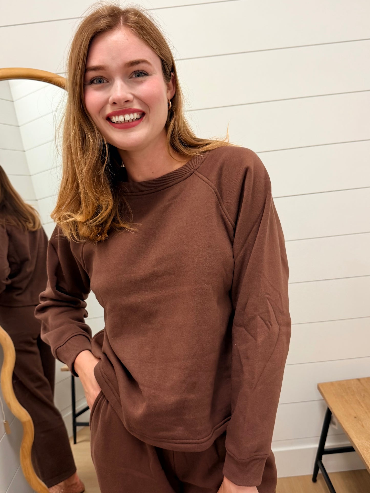 Fleece Raglan Sleeve Pullover Sweatshirt