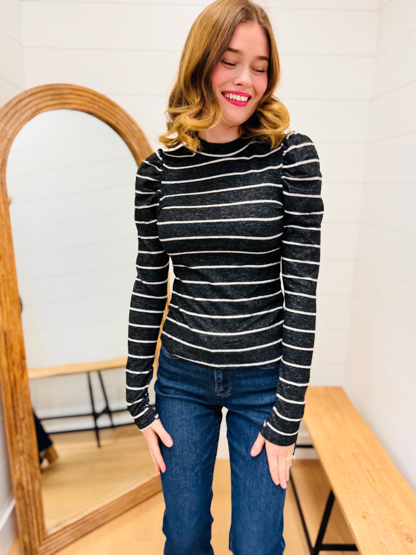 Brushed Knit Striped Top