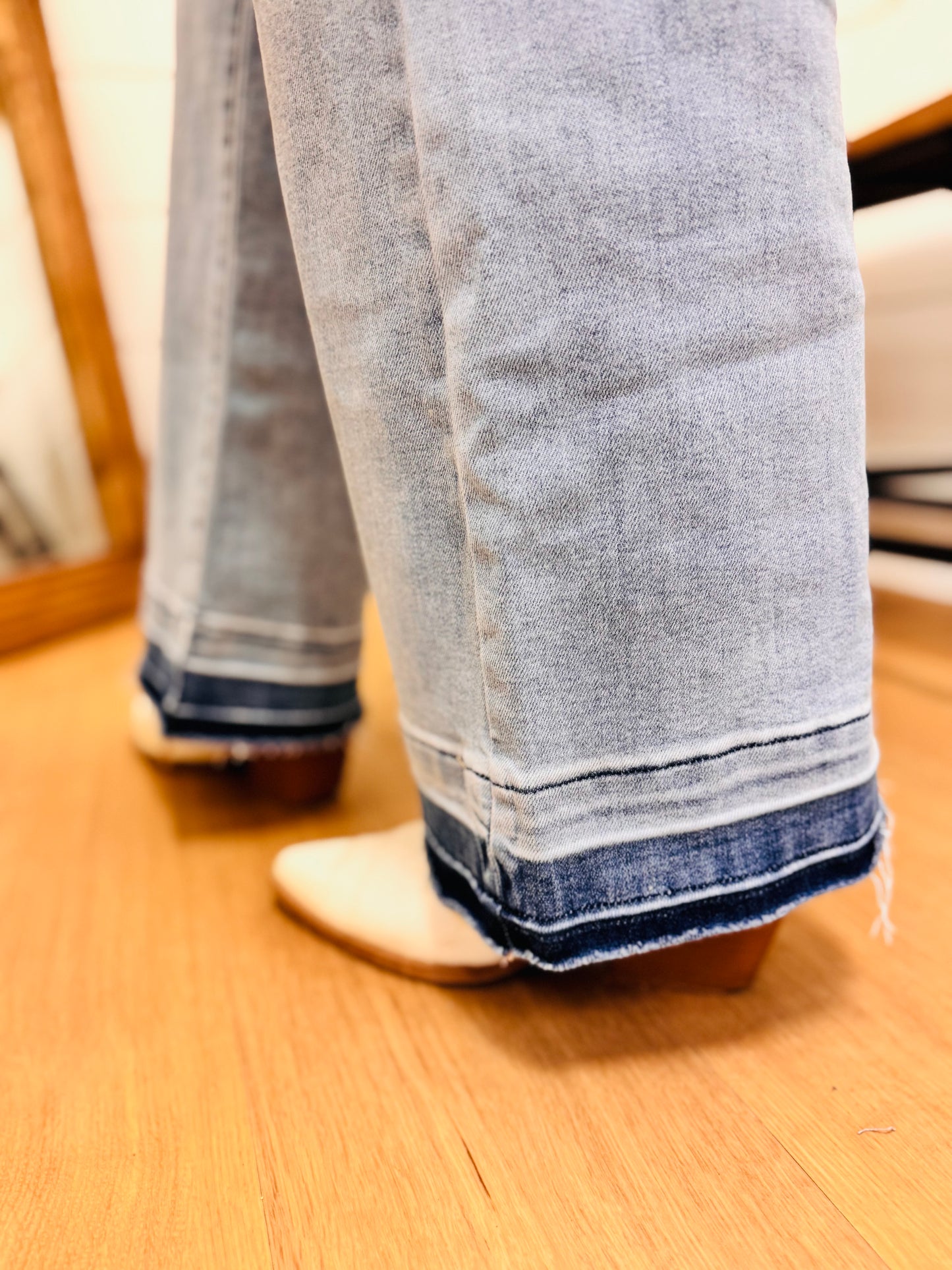 Undone Hem High Rise Wide Leg Jeans