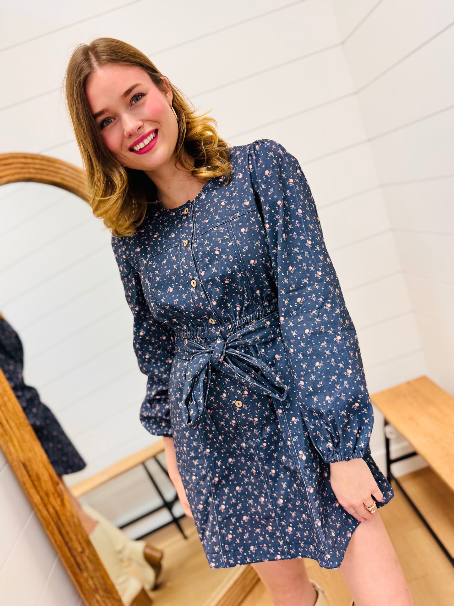 Floral Printed Button Down Mini Dress