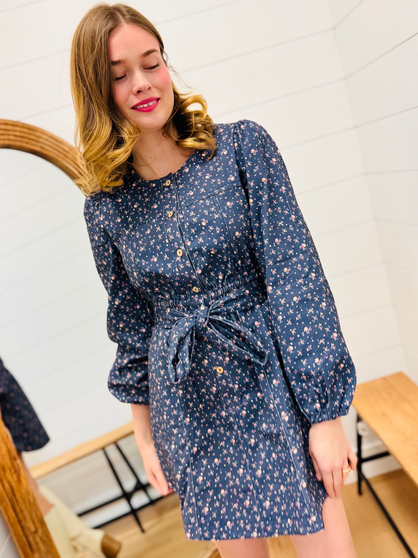 Floral Printed Button Down Mini Dress