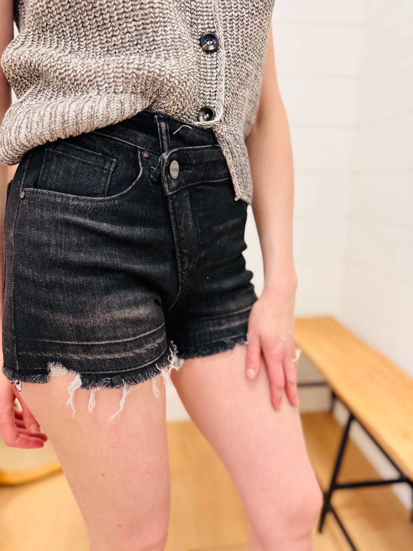 Crossover Waist Black Shorts - RISEN