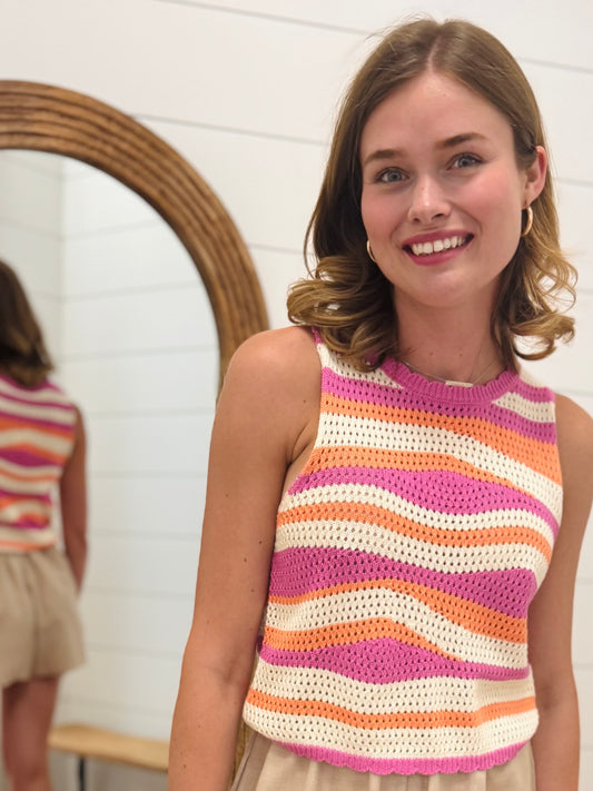 Multi Color Stripe Crochet Tank Top