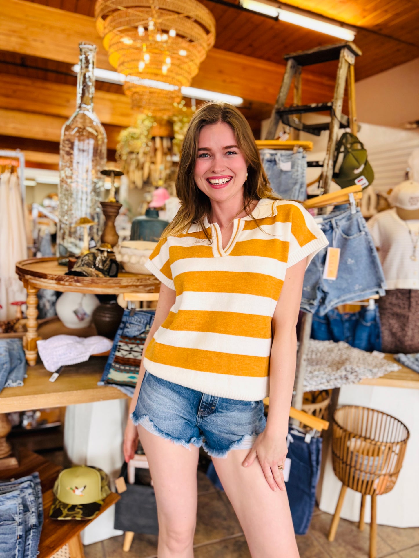 Striped Short Sleeve Sweater