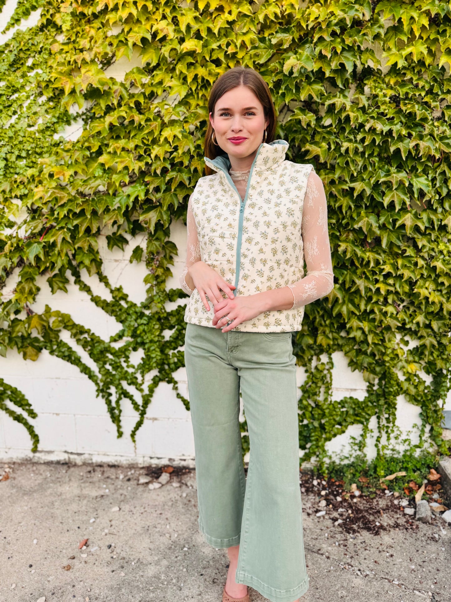 Floral Zip-up Puffer Vest