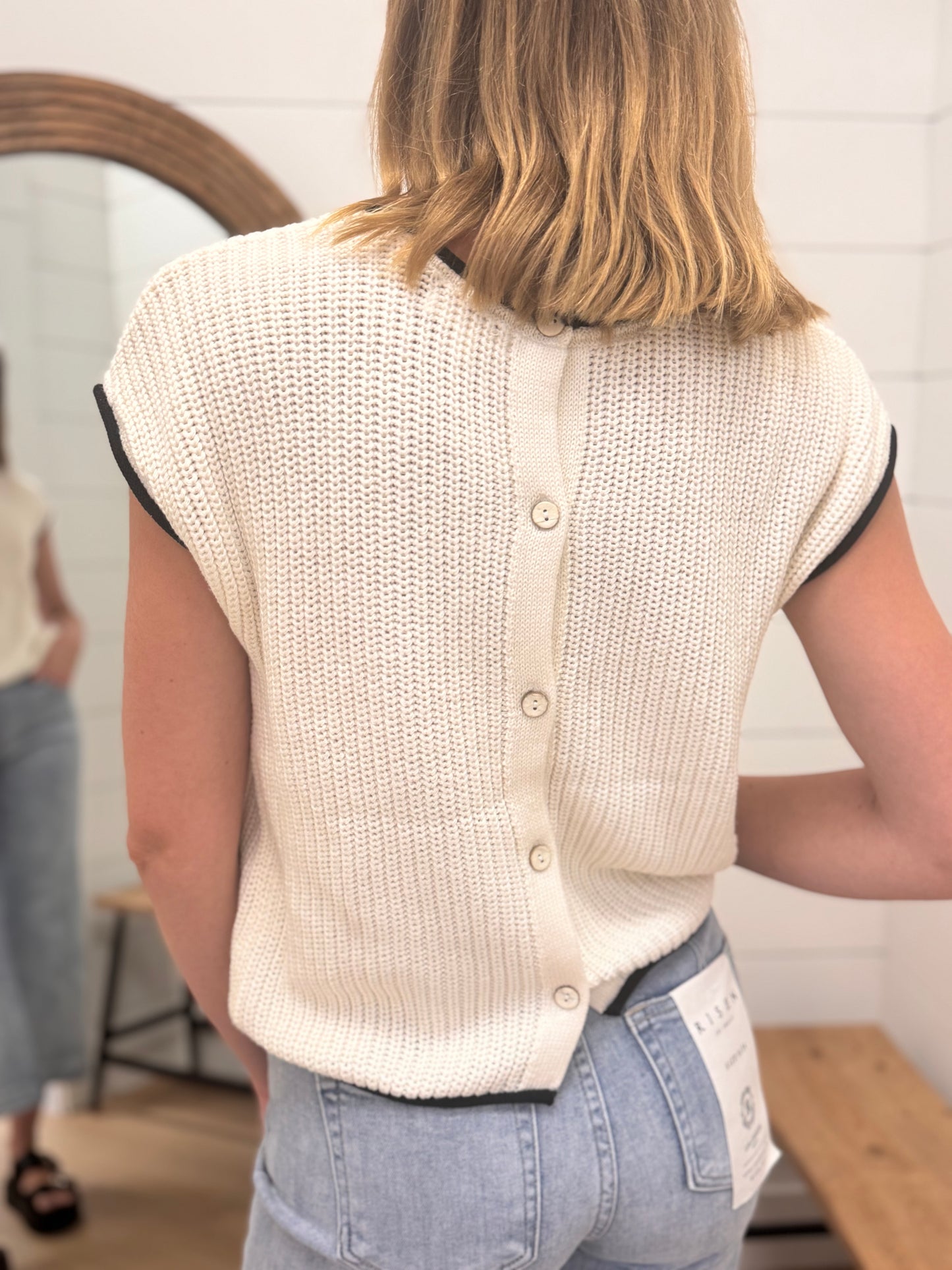 Crochet Knit Sweater Top in Cream