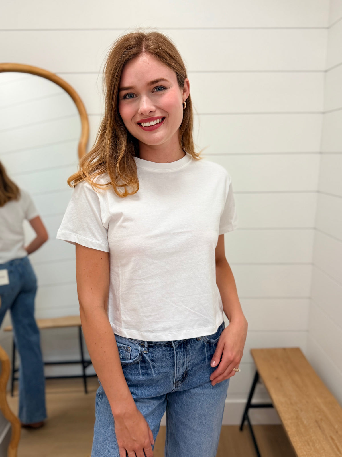 Cotton Crew Neck Short Sleeve Cropped T-shirt