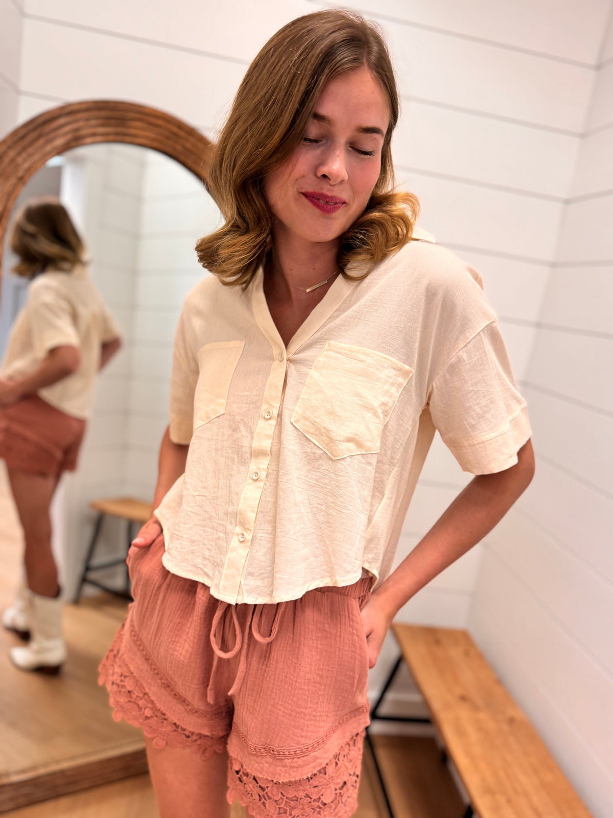 Elastic Waist Shorts with Lace Details