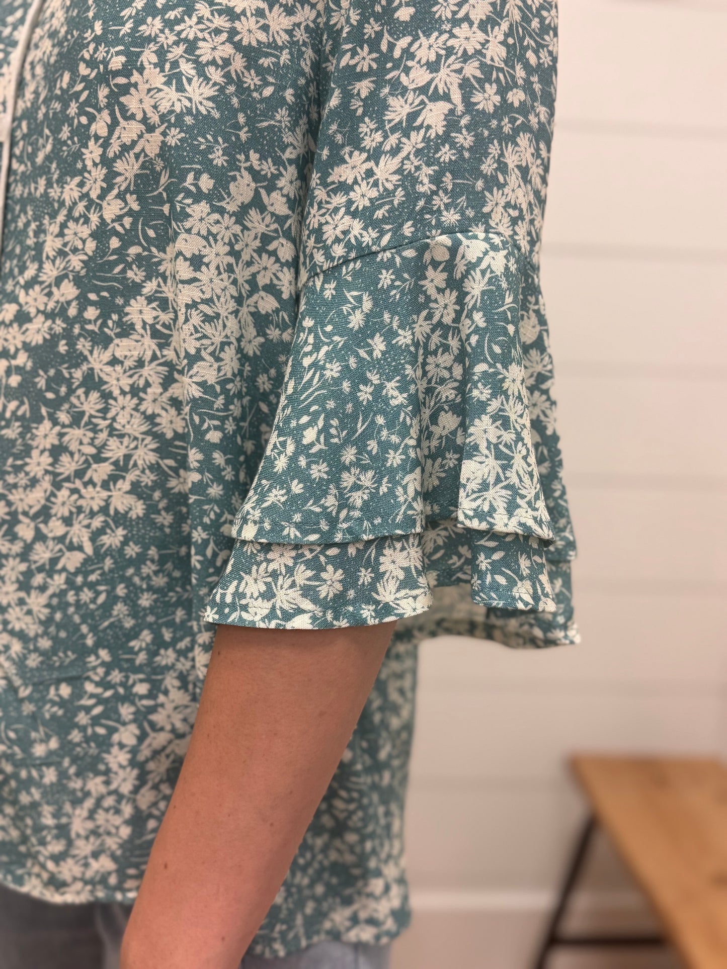Floral Button Down with Ruffle Sleeve