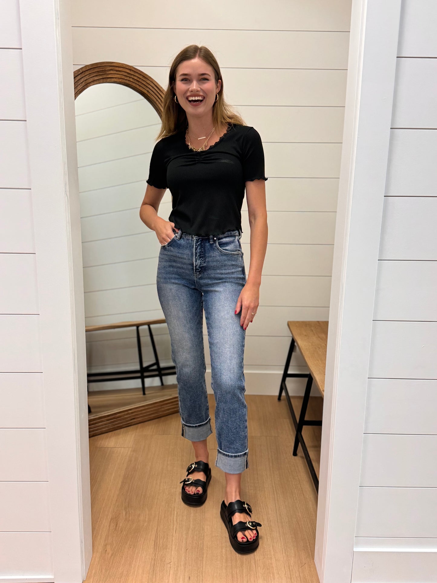 Tummy Control High Rise Crop Straight Jeans - Risen