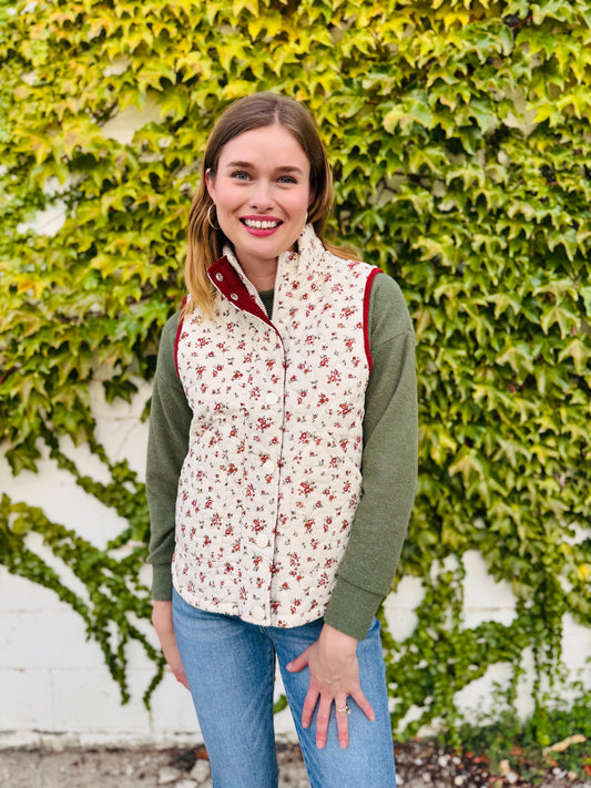 Floral Quilted Zip-up Puffer Vest