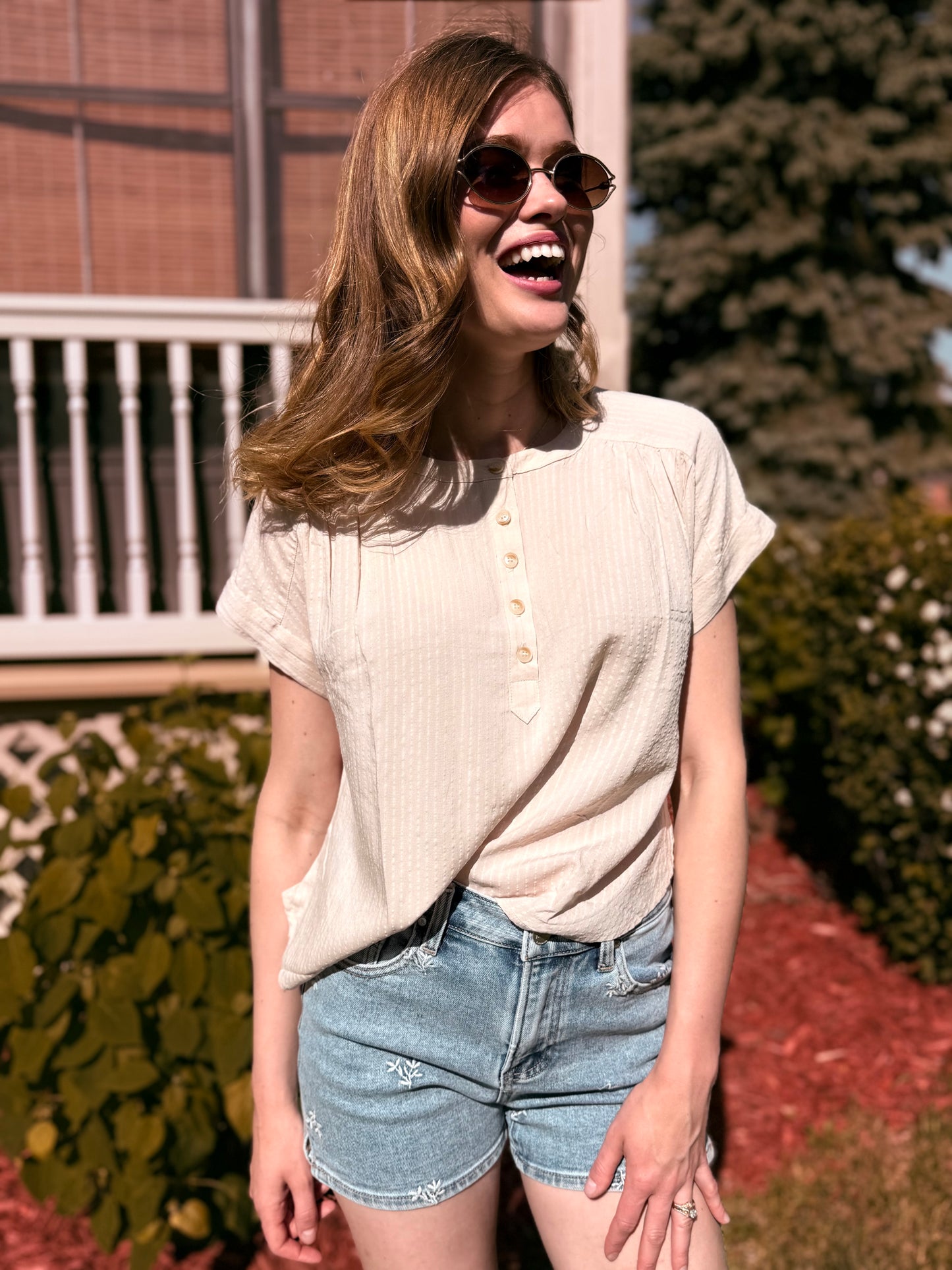Ruched Shoulder Detail Short Sleeve Top