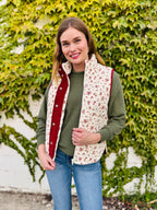 Floral Quilted Zip-up Puffer Vest