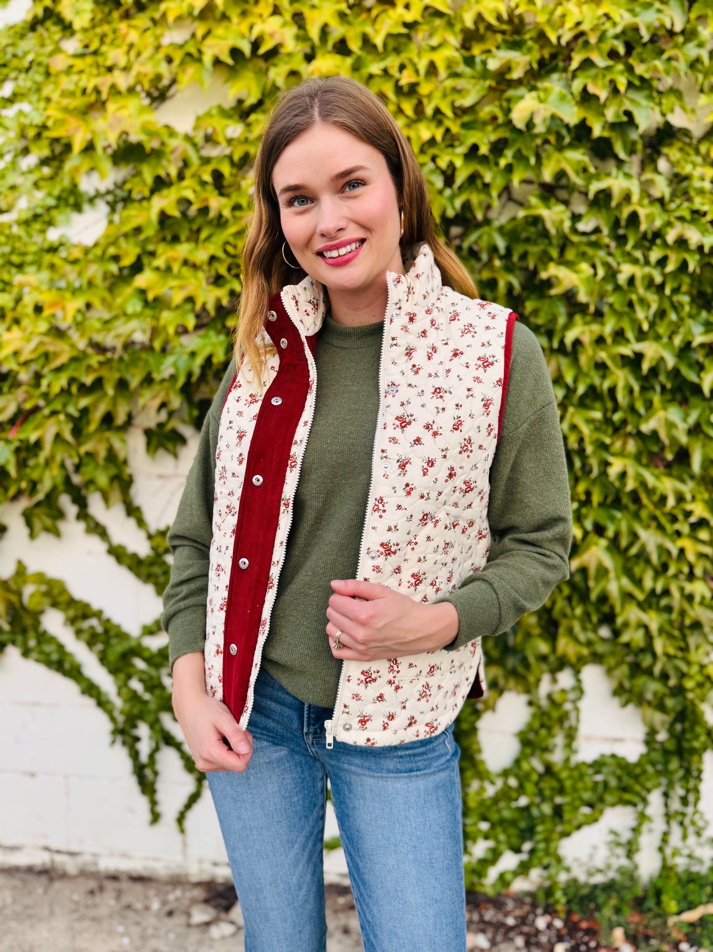 Floral Quilted Zip-up Puffer Vest