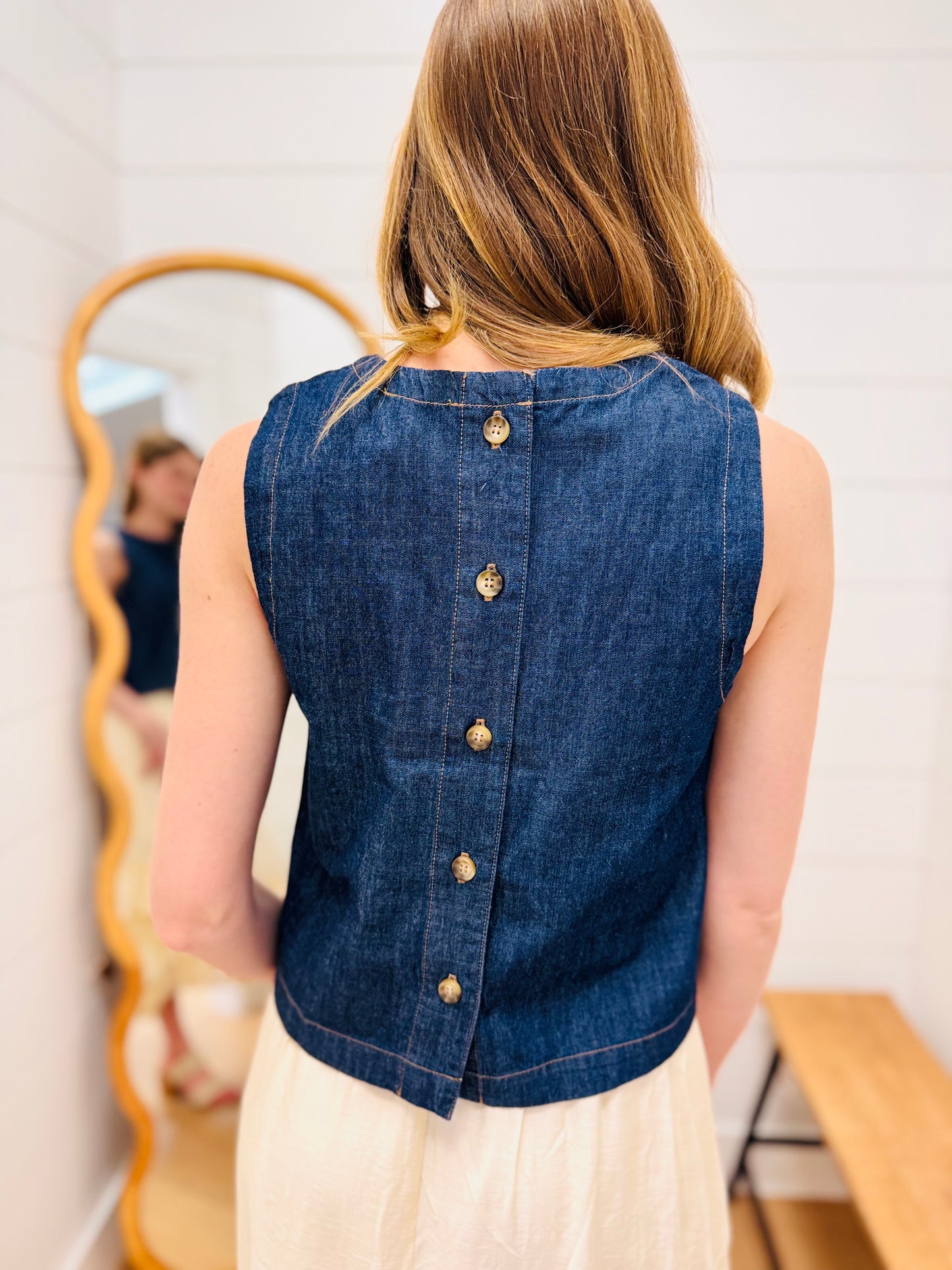 Back Button Denim Top