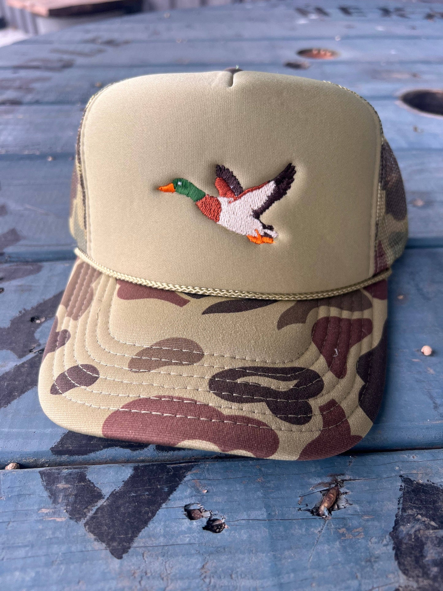 Mallard Duck Embroidery - Camo & Olive Trucker Hat