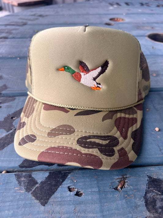 Mallard Duck Embroidery - Camo & Olive Trucker Hat