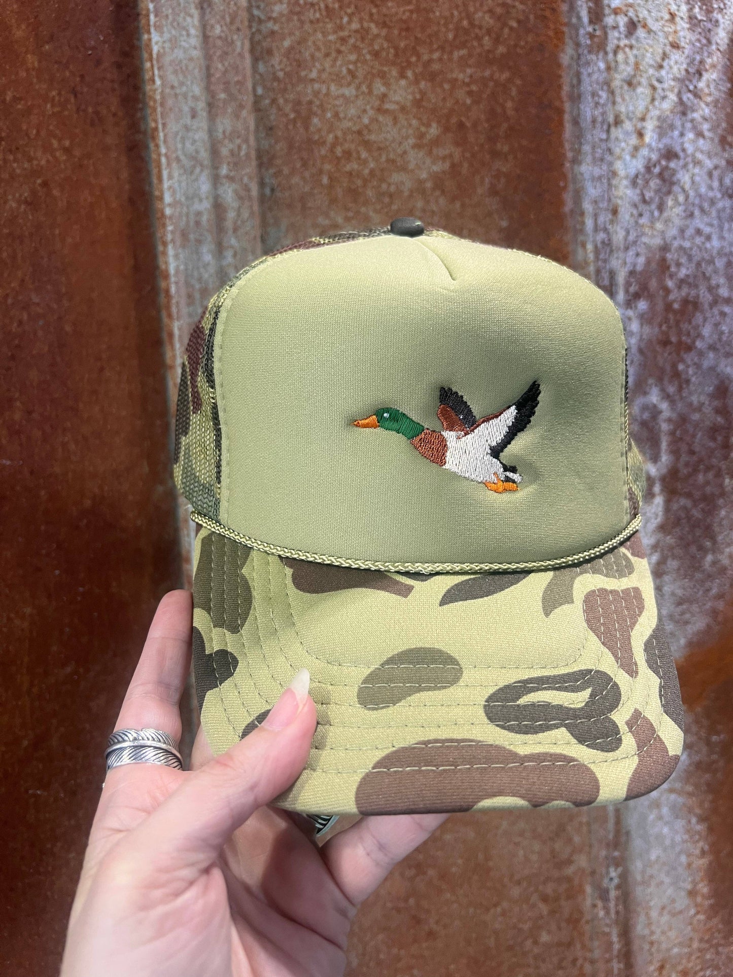 Mallard Duck Embroidery - Camo & Olive Trucker Hat