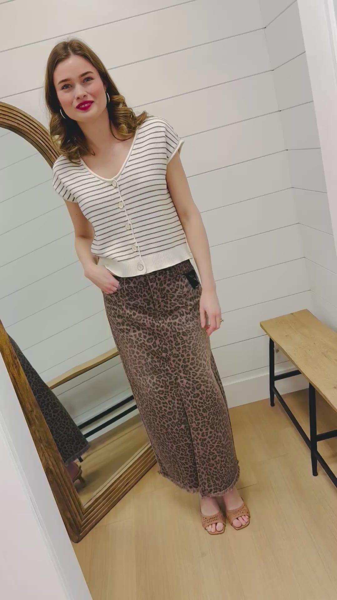 Animal Print Maxi Skirt with Front Slit- Risen Brand
