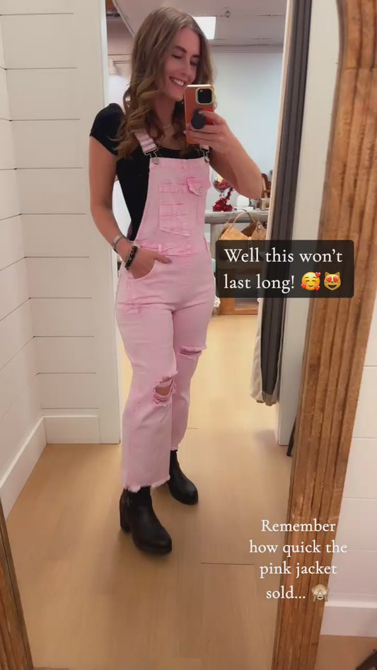 Distressed Pink Overalls - Risen