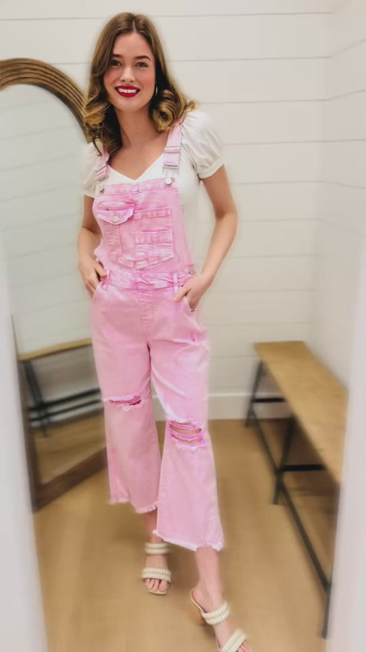 Distressed Pink Overalls - Risen
