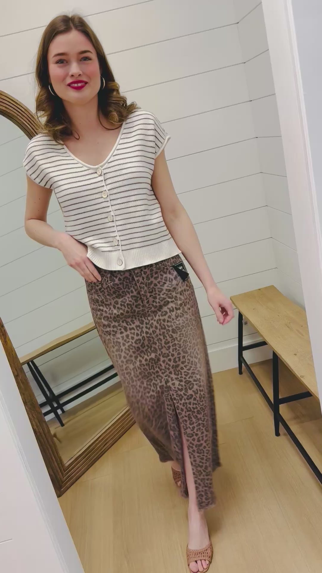 Animal Print Maxi Skirt with Front Slit- Risen Brand
